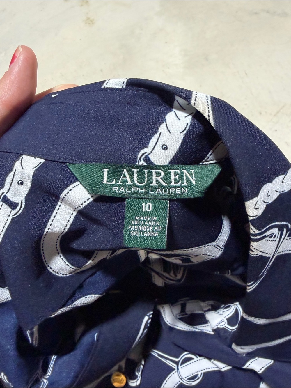 Lauren Ralph Lauren Navy Chain Print shirt Dress 10 - Picture 12 of 12